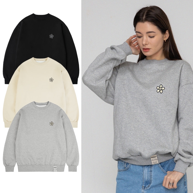 [UNISEX]Line flower dot embroidery sweatshirt_3color