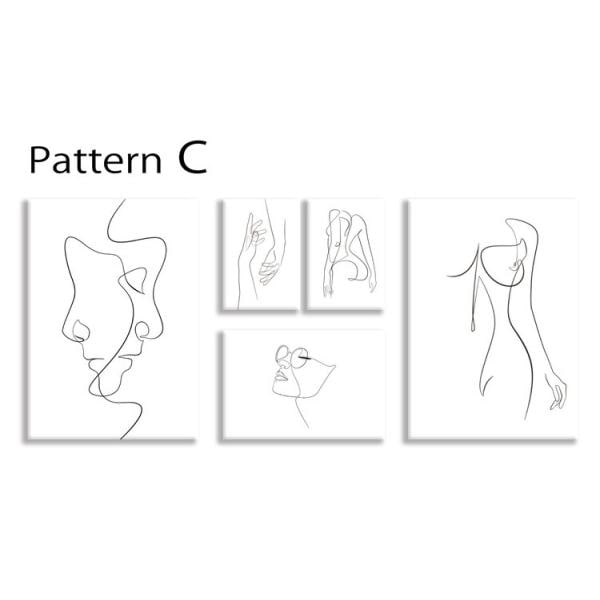 ファブリックパネル アートフレーム おしゃれ モダンアート 壁掛け ウォールデコレーション ピカソ Line Art patternC 5枚セット