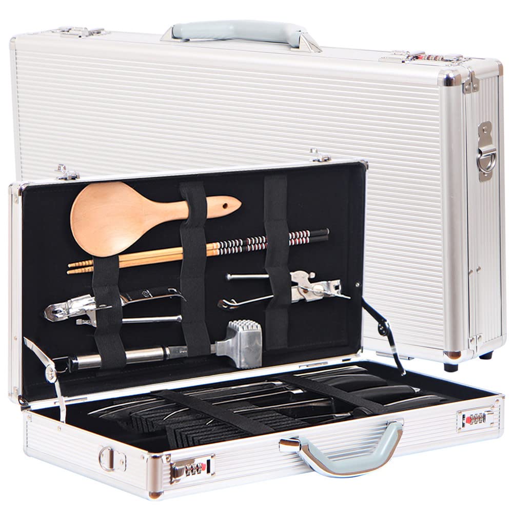 包丁ケース ナイフケース 洋食包丁ケース 中華包丁ケース ナイフケース ナイフバッグ 包丁収納ケース アルミバッグ製作 スポンジ製作 アルミナイフケースバッグ (ADD043-SILVER(大型) :