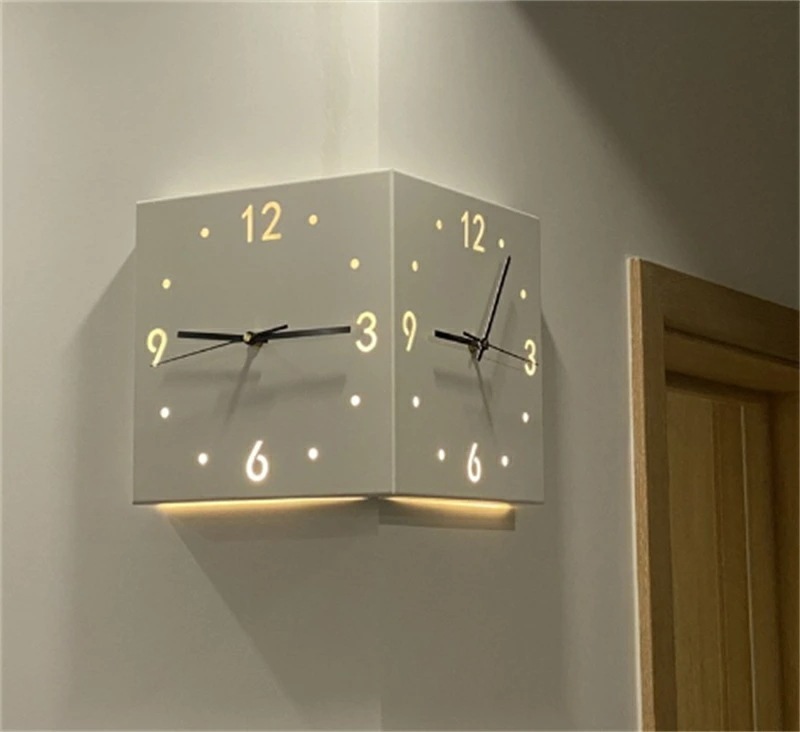 2枚150円OFF！両面が見える！大人気時計!掛け時計 クリエイティブ デコレーション おしゃれ 掛け時計 両面コーナー サイレント クオーツ時計 軽量 壁掛け時計 壁時計オシャレ かわいい シンプル