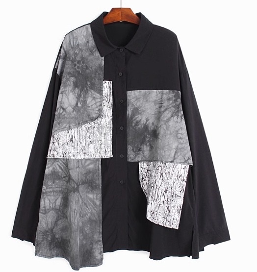 ダークスタイル アシンメトリー トップス シャツ デザイン性 袖あり 長袖 襟付き 襟 ボタン きれいめ シンプル 大人 上品 おしゃれ お洒落 かっこいい 大人可愛い 大人女子 ルーズ 個性的