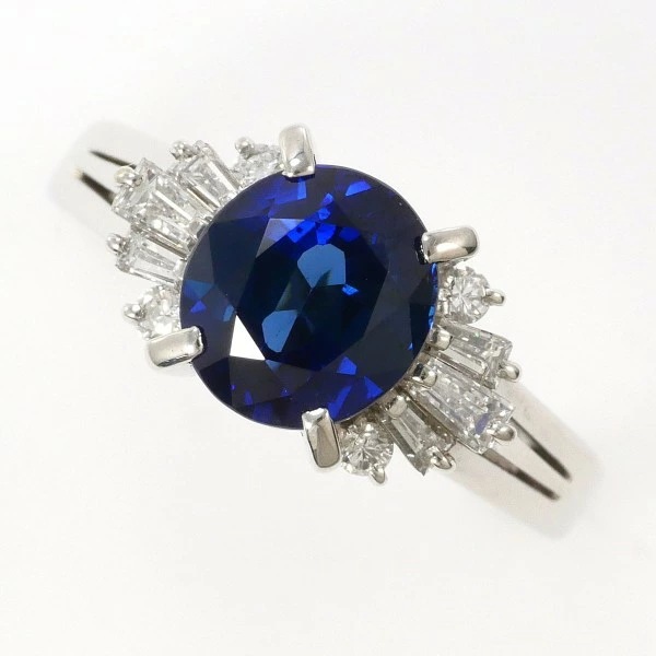 PT900 プラチナ リング 10号 ロイヤルブルー サファイア 2.03 ダイヤ 鑑別書 中古