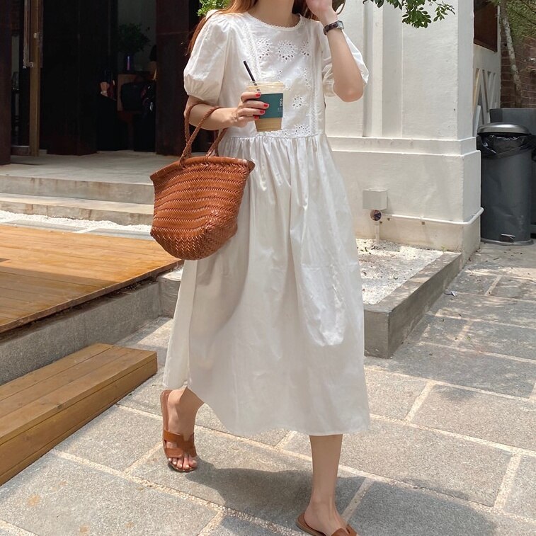 2色 リボン ワンピース 半袖 春夏 きれいめ かわいい aライン Aライン フレア ワンピドレス ミディアム丈 ミドル丈 五分袖 パフスリーブ ラウンドネック 襟なし フレア 切り替えデザイン 背中