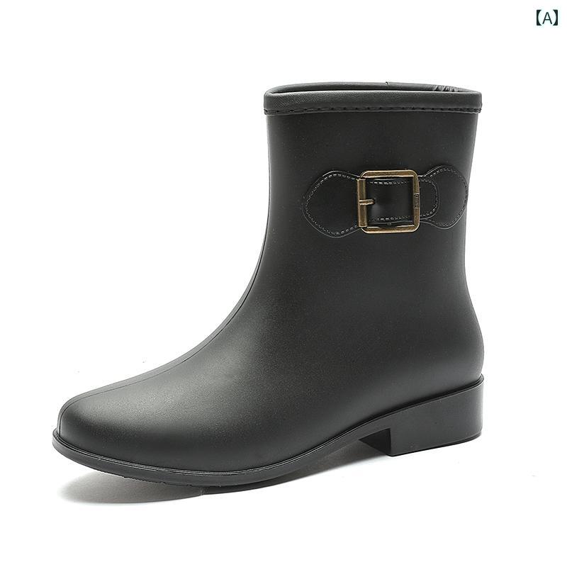 ショート レインブーツ レディース レインシューズ 雨靴 梅雨 防水 撥水 おしゃれ 滑り止め 春秋 韓国 ローカット ウォーターブーツ 洗車 買い物 キッチン シューズ ゴム ブラック ホワイト