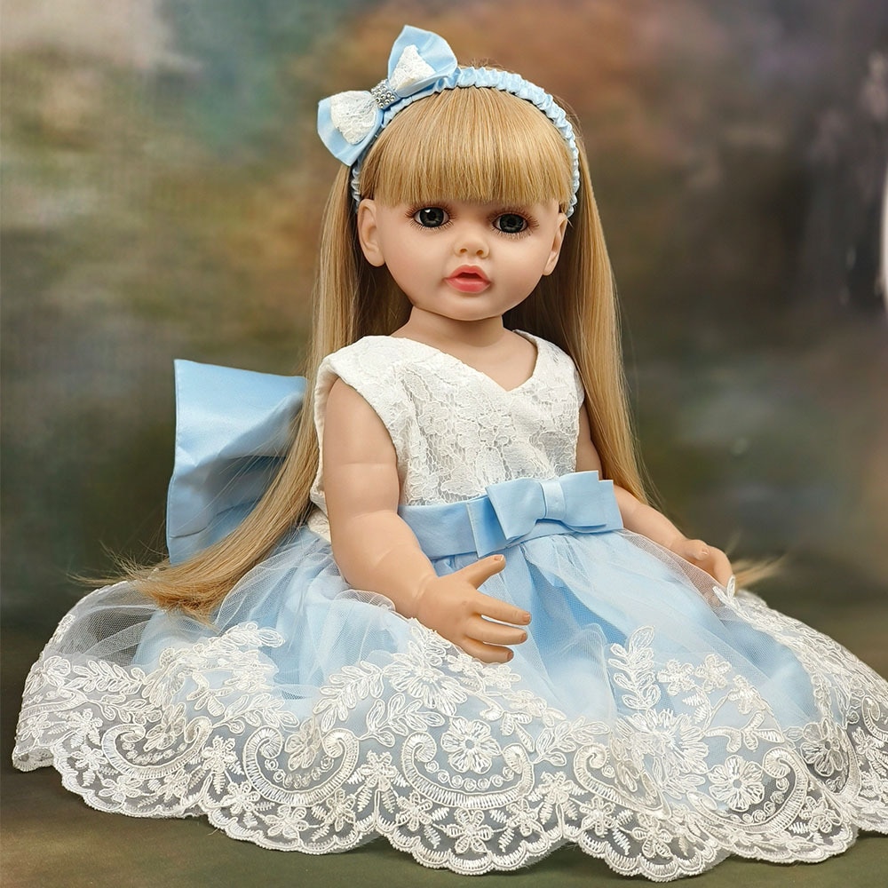 55cm リボーンドール 女の子 シミュレーションベビービニール人形 ブルードレス人形 ギフト