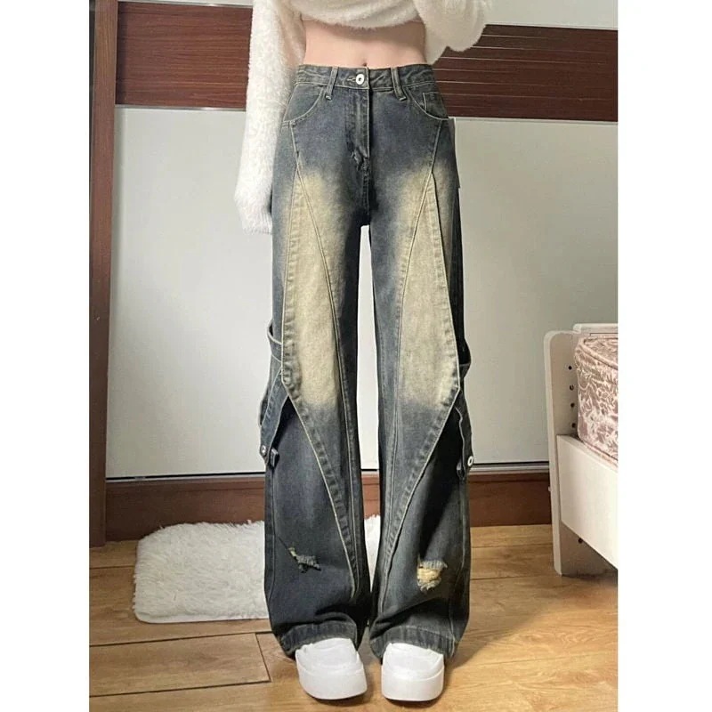 ワイドパンツ ジーパン レディース ゆったり ロングパンツ モップ 注目商品レトロ ワイドパンツ ジーンズ ハイウエスト ストレート 着痩せ