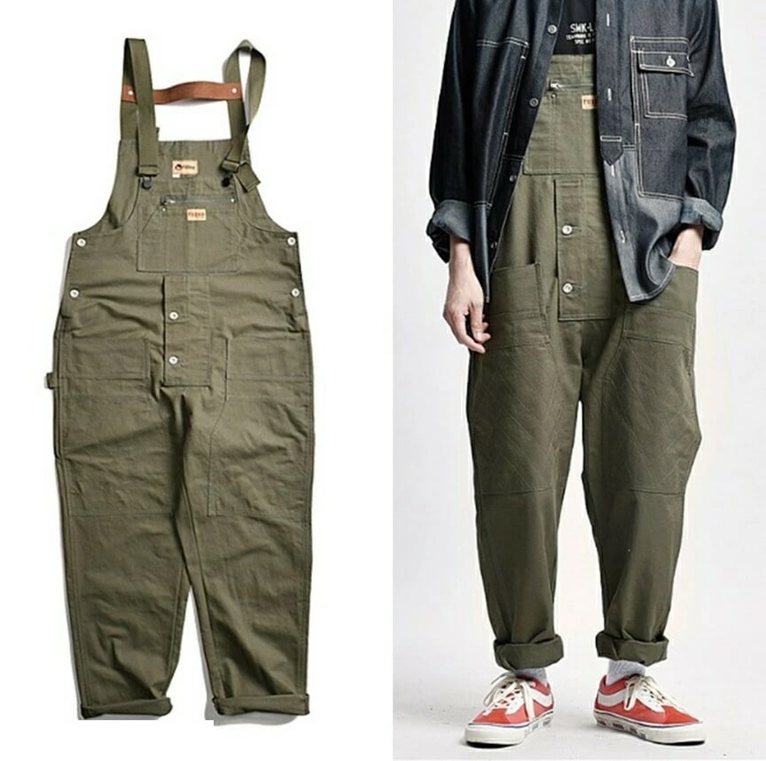 オーバーオール サロペット メンズ ロングパンツ つなぎ オールインワン 紳士 作業服 多ポケット ワークパンツ グリーン