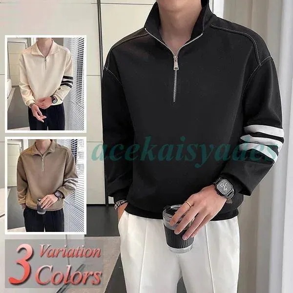 【2025新作SALE】カットソー メンズ 長袖 Tシャツ ハーフジップ ジップアップ トレーナー 春 秋 冬 厚手 ブランド 大きいサイズ
