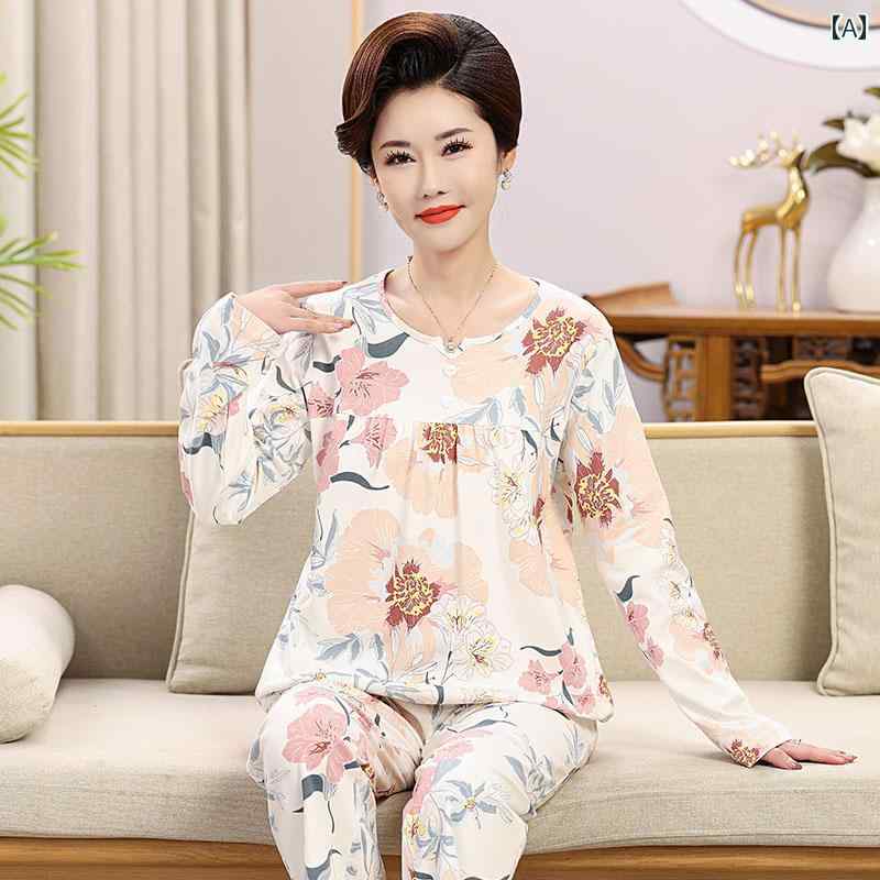 ママ　パジャマ　レディース 女性用 マザー パジャマ 春秋 長袖 大きいサイズ コーマ 綿 薄手 プルオーバー 外出 着と しても 着用 可能 ホームウェア セット
