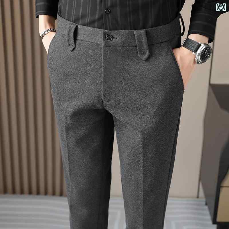 スーツパンツ スラックス ウール ズボン メンズ 秋 厚手 冬 カジュアル レジャー スリムフィット ロング パンツ