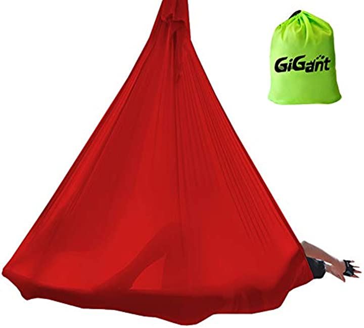 ギグアント エアリアルヨガ 5ｍx2.8ｍ ハンモック 単体 空中ヨガ 反重力 エクササイズ エアロ( チェリーレッド)