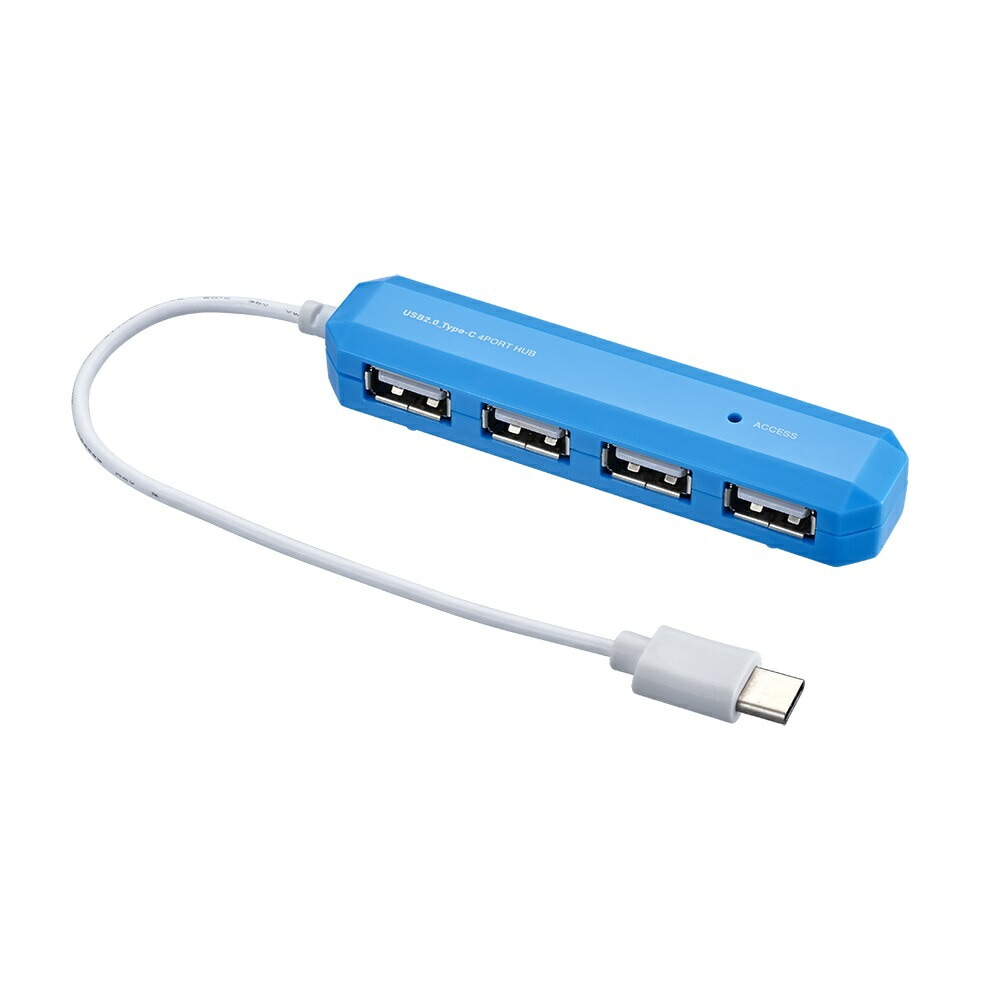 （まとめ買い）USB2.0 Type-C 4ポートハブ 15cm ライトブルー UH-C2474LB [x3]