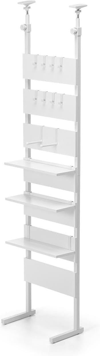 サンワダイレクト 突っ張りラック 棚 幅45cm 【総耐荷重60kg】 壁面収納 高さ194～258cm 棚板3枚・フック10個付き おしゃれ スリム ホワイト 100-TSF001W [並行輸入品]