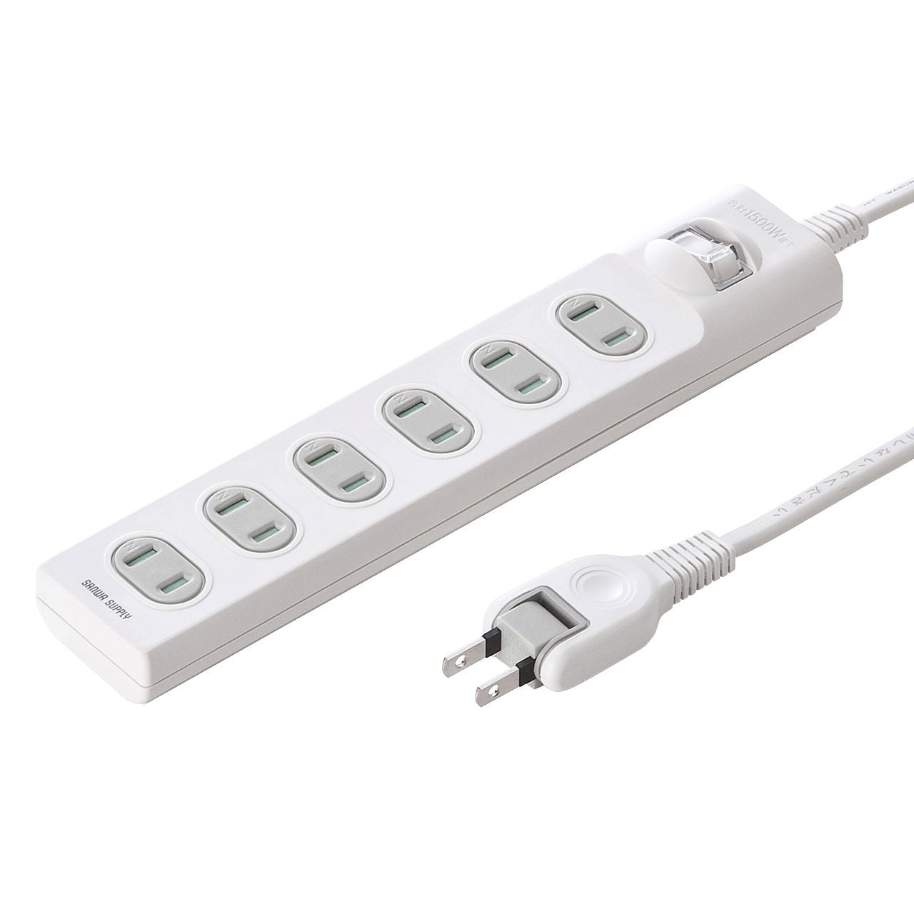 サンワサプライ 電源タップ 火災予防ホコリ防止シャッター 一括集中スイッチ スイングプラグ 2P6個口(10m) ホワイト TAP-TSH610SWN