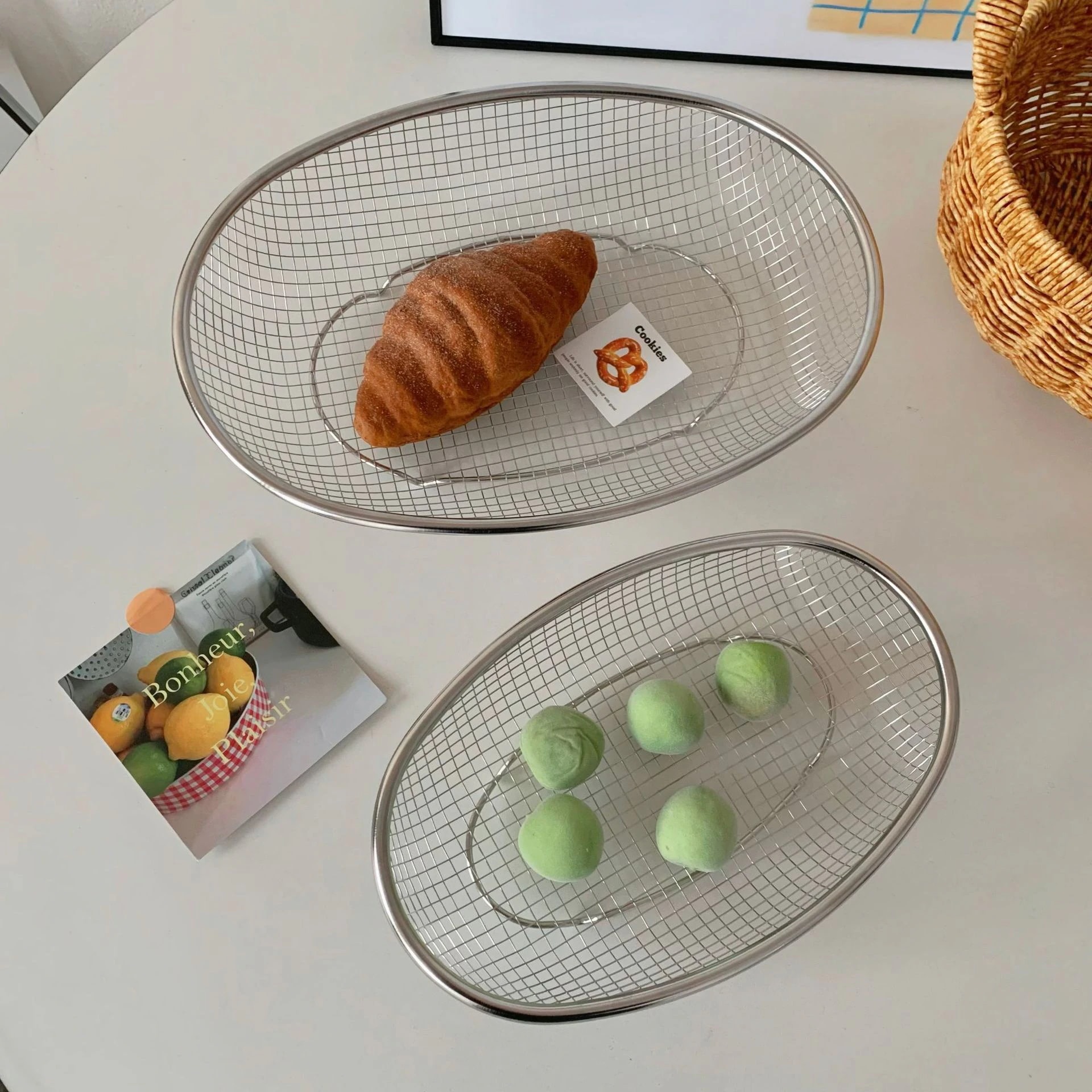 【20点セット】急速出荷おすすめステンレスネット楕円バスケット水濾過油スナックバスケット洗い野菜洗い果物濾水バスケット収納バスケット