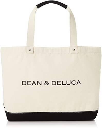 DEAN&DELUCA ブラック&ナチュラル キャンバストートバッグ ビック レディース メンズ 無地 実用的 エコバッグ 28.6 x 24 x 5.6 cm
