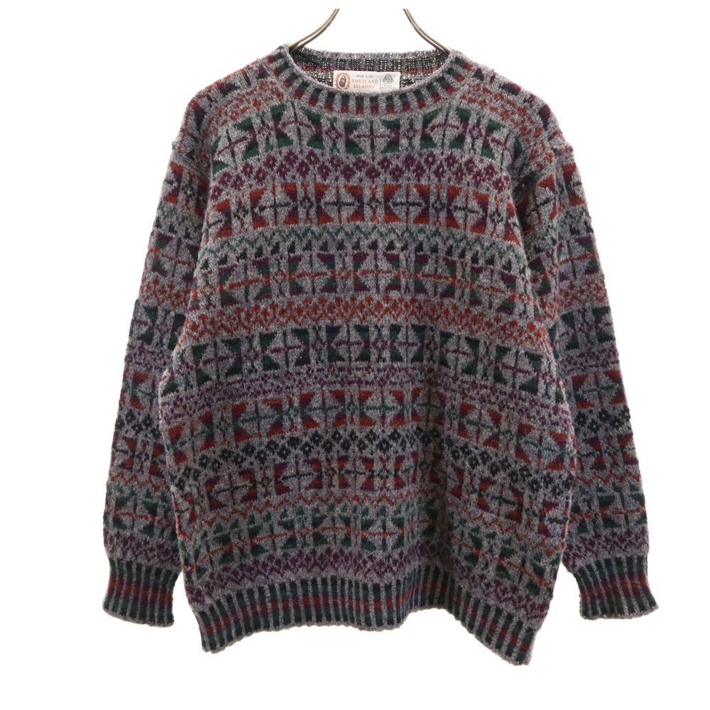 HAZEL SIMPSON ヘイゼル シンプソン 80s スコットランド製 ヴィンテージ ネイティブ柄 長袖 セーター グレー ニット メンズ 古着