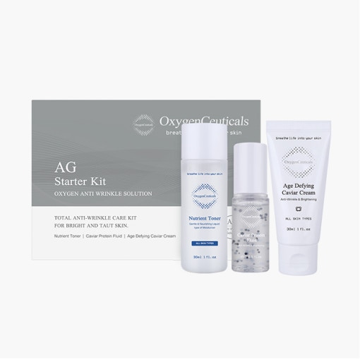 [AGスターターキット] オキシジェンシュティカルズ 栄養弾力 3点セット（トナー/ フルイド/ クリーム） + マスクパックをプレゼント