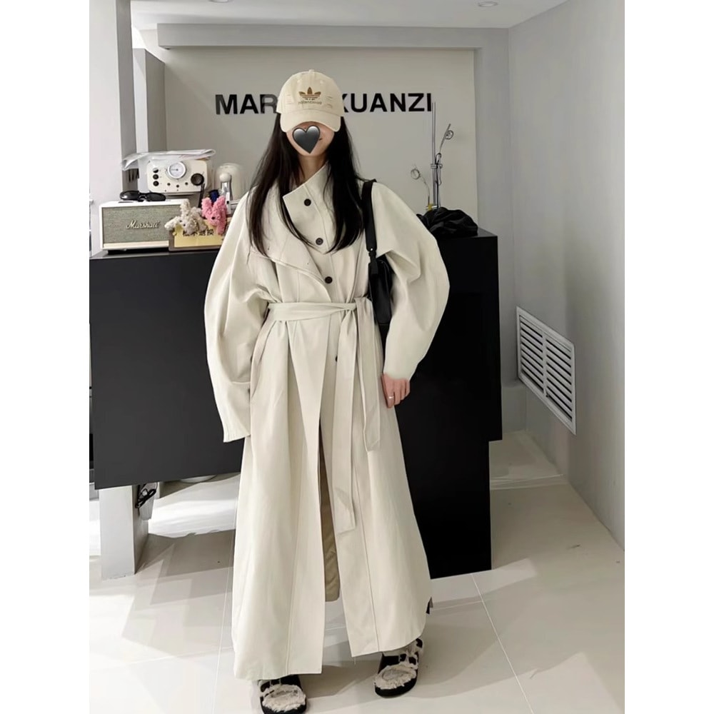 韓国系の怠惰なコート女性の春春の新しいモデルは痩せてカジュアルで高級感のあるロングコートを着ているメガ割ワンピースパンツトートバッグ