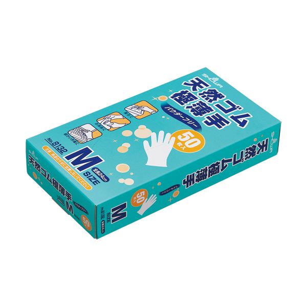 （まとめ） ショーワグローブNo.8132 天然ゴム極薄手 パウダーフリー M ナチュラル #8132-M 1箱（50枚） [x5セット]