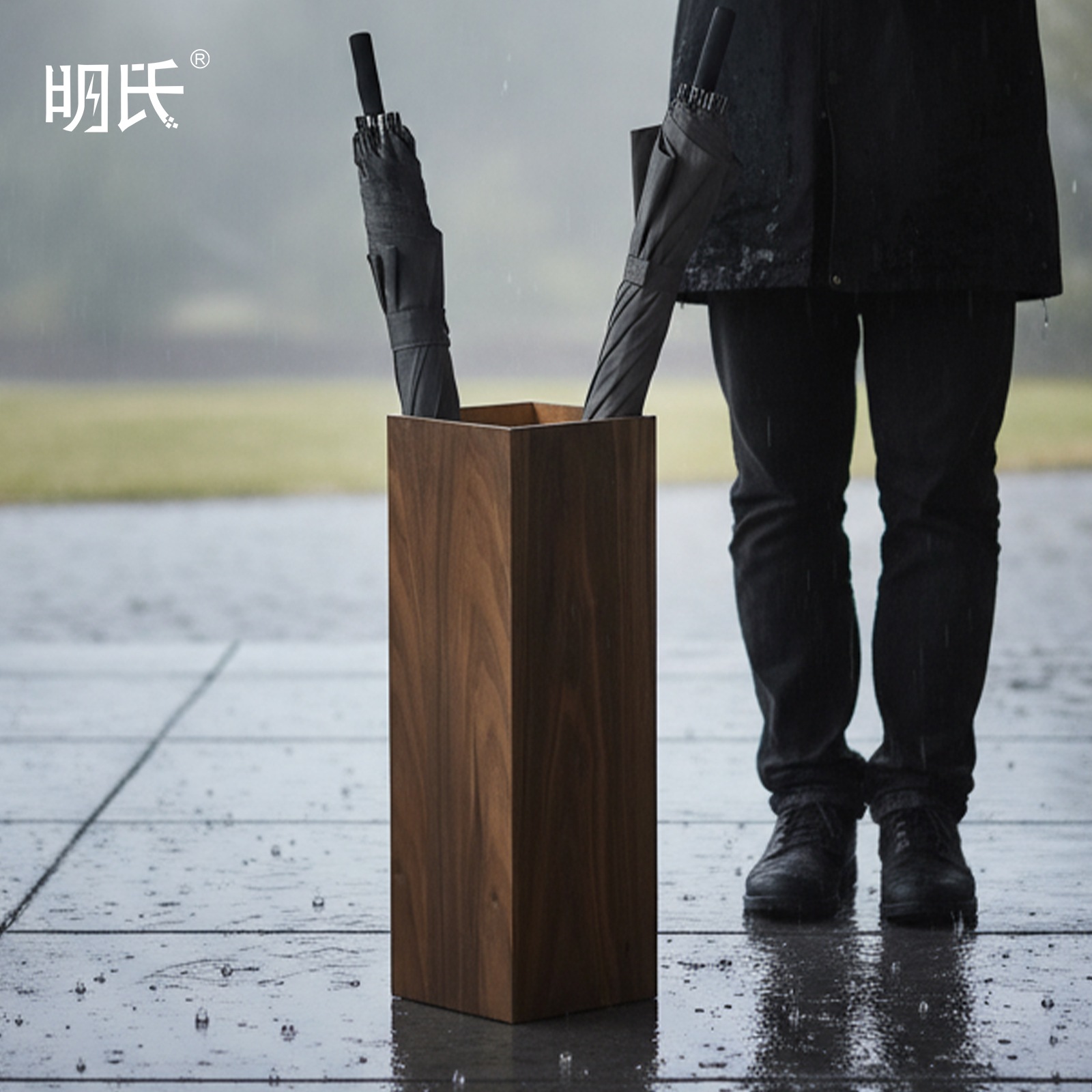 木製 傘立て 着脱式水受け皿付き 玄関収納 長傘/野球/ゴルフクラブ アンブレラスタンド スクエア 【1 正規品】 可能 ベージュ・ダークブラウン (ダークブラウン)