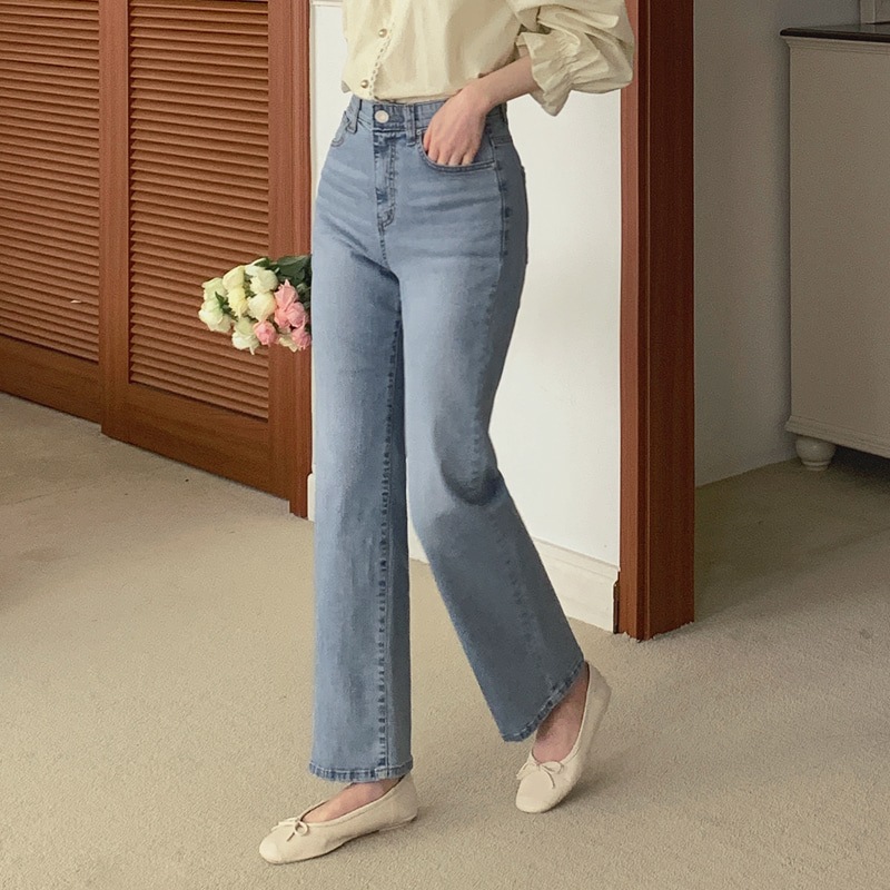 [tje0502] 韓国ファッションバンディングデニムストレイドパンツ