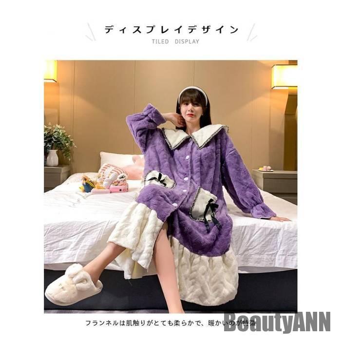 新生活 ルームウェア 秋 冬 ガウン マシュマロ 大人用 レディース パジャマ バスローブ 大きいサイズ 可愛い ナイトウェア 長袖 前開き 防寒 秋 春 冬