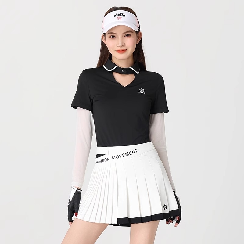 2025新作 ゴルフウェア スカート 長袖 ブラック/ホワイト アウトドア 排汗/速乾 レディース ゴルフ スポーツ テニスウェア