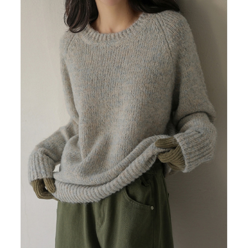 FRENCHCHIC [洗える] フラットボカシウォッシャブルラグランウールニット