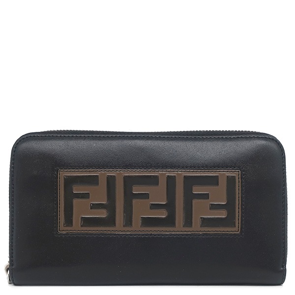 フェンディ 長財布 FENDI ロゴ レザー ブラック×ブラウン シルバー金具 ラウンドファスナー 7M0210 A4K3 F147M【中古】