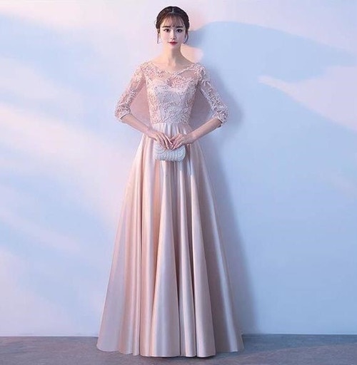 A1162.演奏会用ロングドレス（ピンクUネック）2019 2019 春夏 sale ワンピース エレガント カジュアル お呼ばれ 結婚式 披露宴 パーティー 女子会 レストラン デート