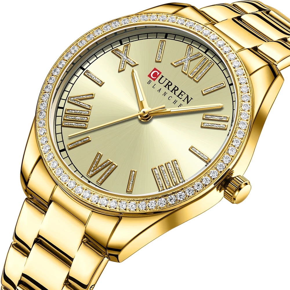 CURREN Luxury Quartz Women s Bracelet Wristwatches with Rhinestone Dial Elegant Luminous Hands Stain
