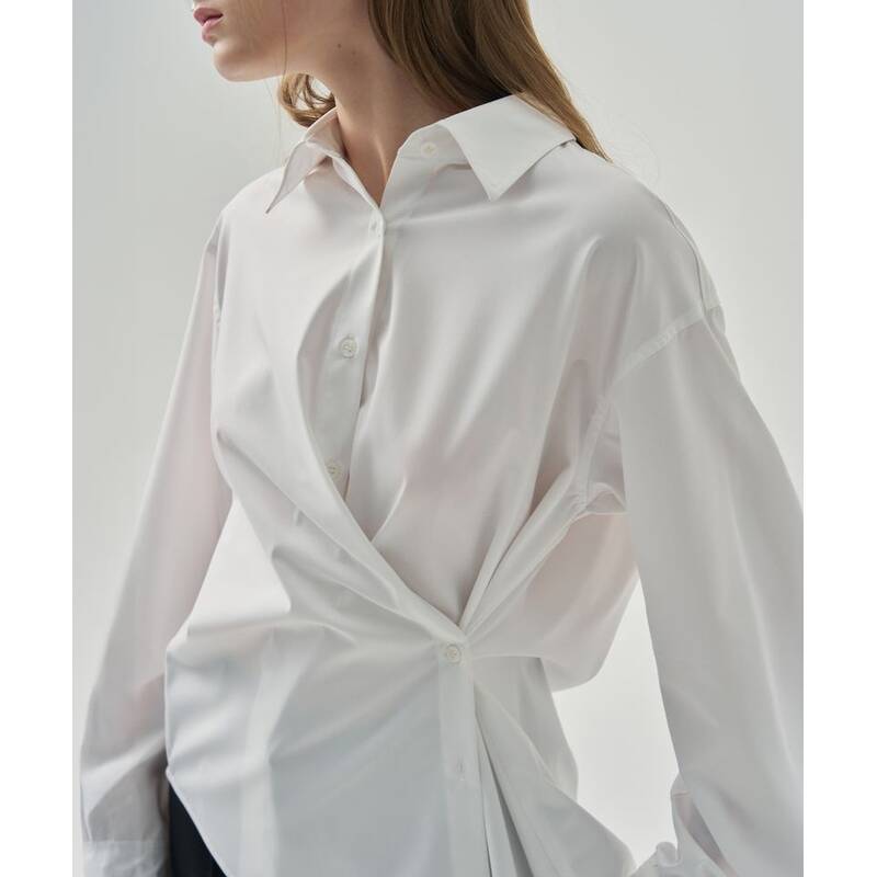DRAWFIT WOMEN シワになりにくいサイドボタンラップシャツ [WHITE] DFWMSH6104WH 372734