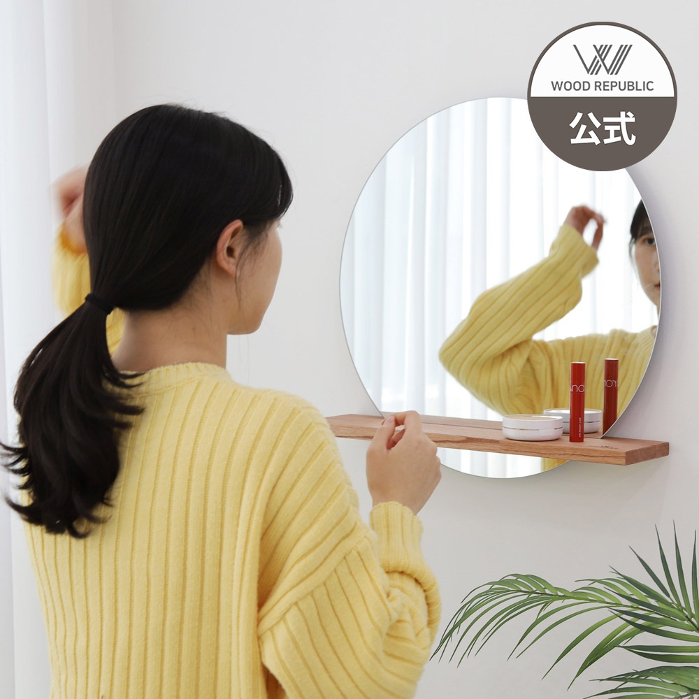 韓国産 LED木製 棚ミラー 円形 壁掛けミラー 韓国インテリア DIY 韓国雑貨 女優鏡 鏡ミラー 壁掛け 化粧台 木製 LED
