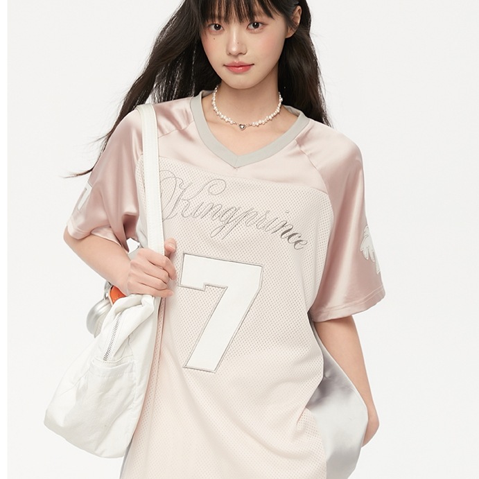 2025春夏 韓国可愛い風トップス Tシャツ K-POPファッション長袖ストリート系サイド丈フットシルエットシャツ衣装レディースサイズVネックユニセックスおしゃれカジュアル春ダンスラグラン配色T