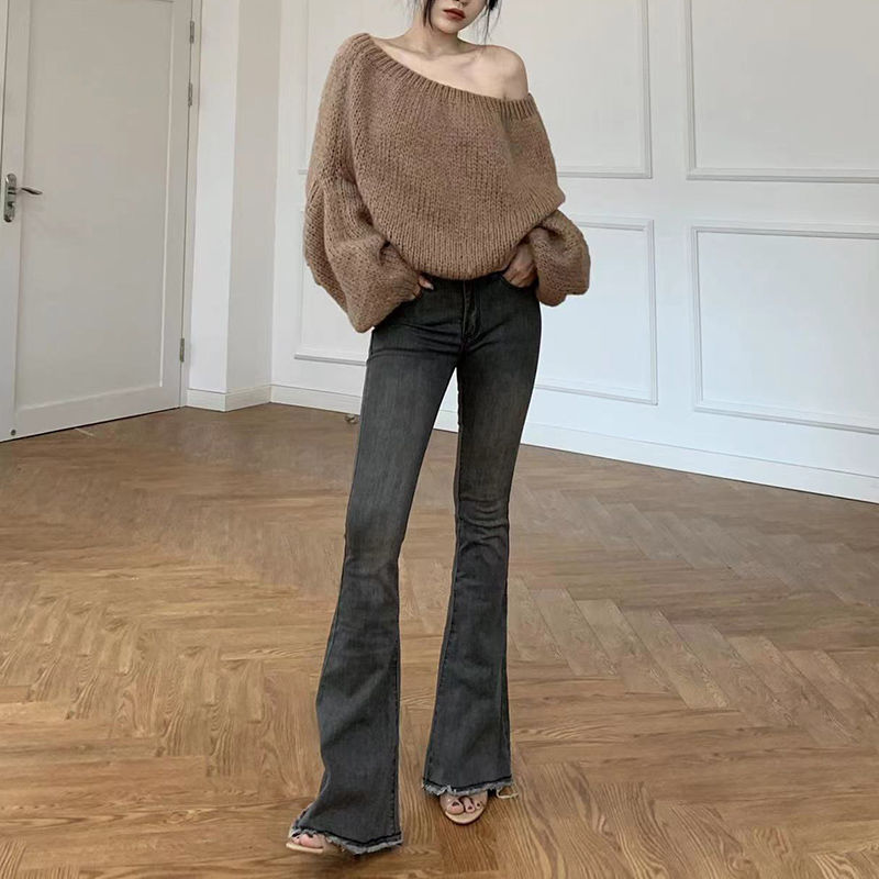 スタイルのレトロなローウエストスリムスキニーストレッチジーンズレディース春秋ベルボトムモップパンツ 5,562円