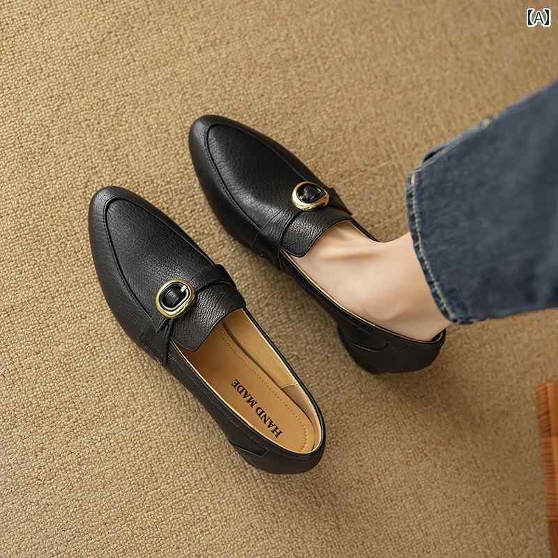 ローファー レディース オフィス 革 レトロ ポインテッドトゥ 深口 シングル シューズ 女性用 英国 スタイル ローヒール ソフトレザー 快適 通勤 靴