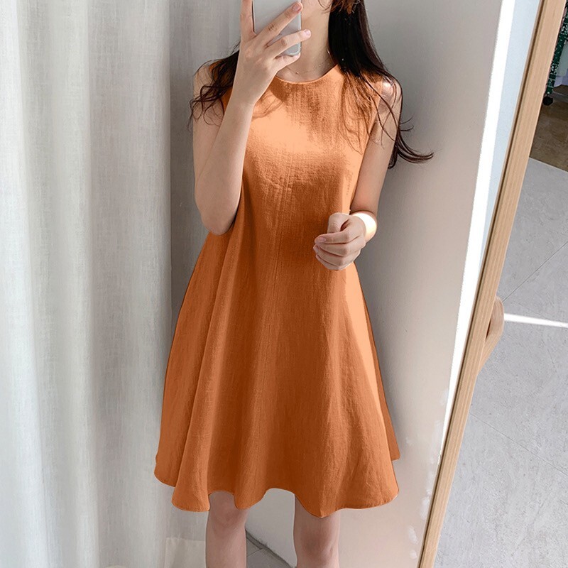 ワンピース ショート ショート丈 膝上 袖なし ノースリーブ ラウンドネック Aライン 綿 かわいい 大人可愛い きれいめ シンプル 大人 上品 お洒落 レトロ 大人可愛い 大人女子 ラフ ラブリー