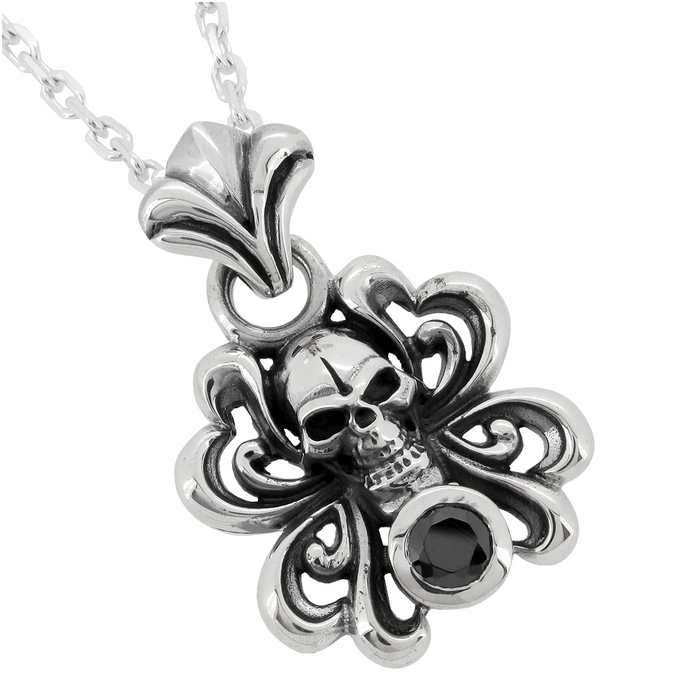 アラベスク 唐草スカル ブラックジルコニア&シルバー ペンダントトップ