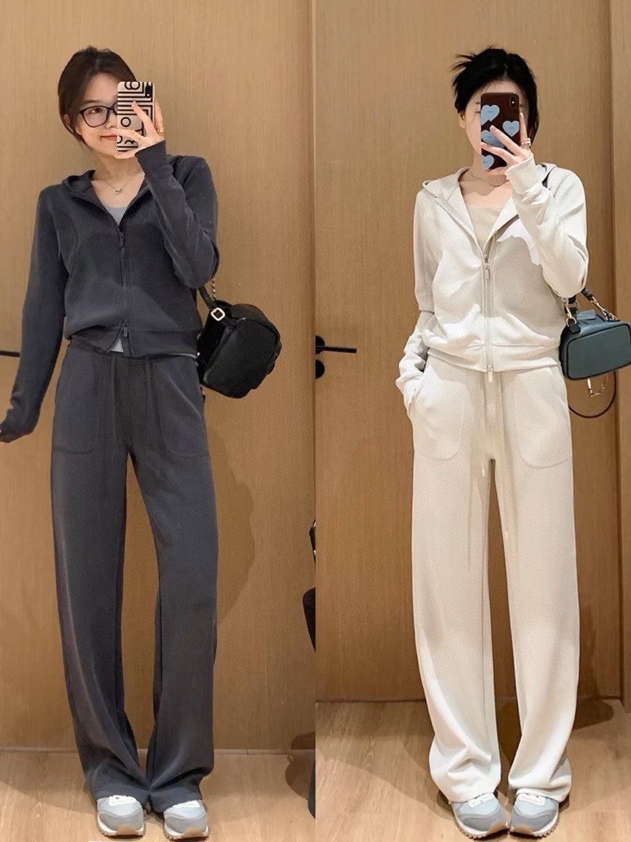 秋のルー痩身スウェットシャツスーツレンチングヨガスーツワイドレッグパンツツーピースレディースジャケット