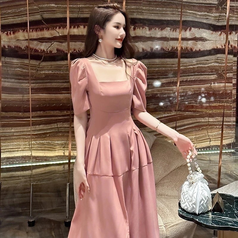 【JY.上品】 夏 ロングワンピース 初恋風 スウェット襟 大きい裾 パーティードレス キャバ 着痩せ 大人 同窓会 披露宴 卒業式 結婚式 演奏会 ウェディング 二次会 発表会30%までに制限