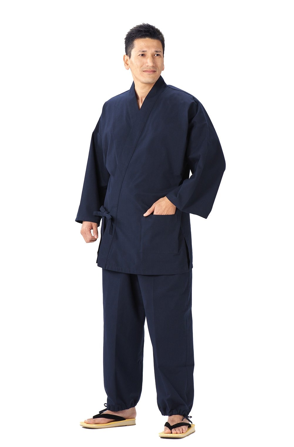 綿の郷(ワタノサト) 日本製 久留米紬織作務衣 (L, 紺)