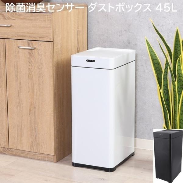 除菌消臭 センサー ダストボックス 45Ｌ 幅25cm 電池式 自動開閉 センサー機能 スリムゴミ箱 すきま収納 リビング キッチン 台所
