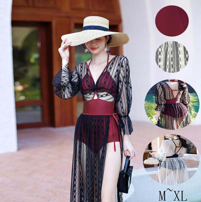 送料無料 2点 水着 オールインワン 長袖 ビキニ 小胸 美胸 レディース ミズギ 大きサイズ みずぎ 韓国風 体型カバー パッド付き 女性用水着 タンキニ ママ 体型カバー 温泉 背中見せ ミセス