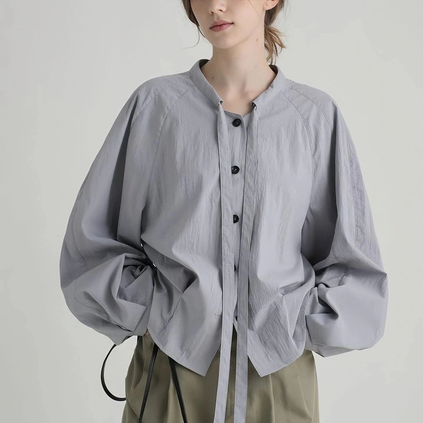 3日出荷 シャツ ギャザー ラグラン 微パフ シルエット美しい ウエストマーク トップス 体型カバー 春服 レディース 長袖tシャツ レディース