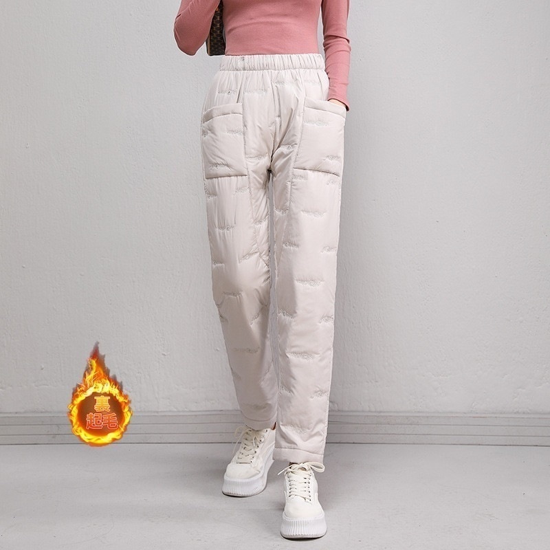レディースダウンパンツロングパンツビームフット防寒防風ハイウエスト防寒パンツボトムス暖ズボン冬服丸洗防風無地防寒保温軽量肌触り良い