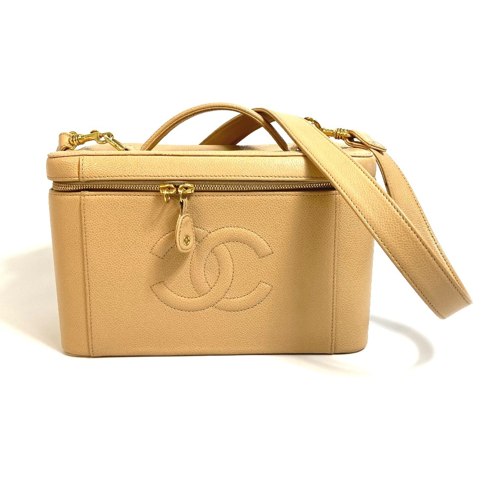 ショルダーバッグ バニティバッグ CC ココマーク カバン 2WAY ハンドバッグ 肩掛け 斜め掛け キャビアスキン ベージュ