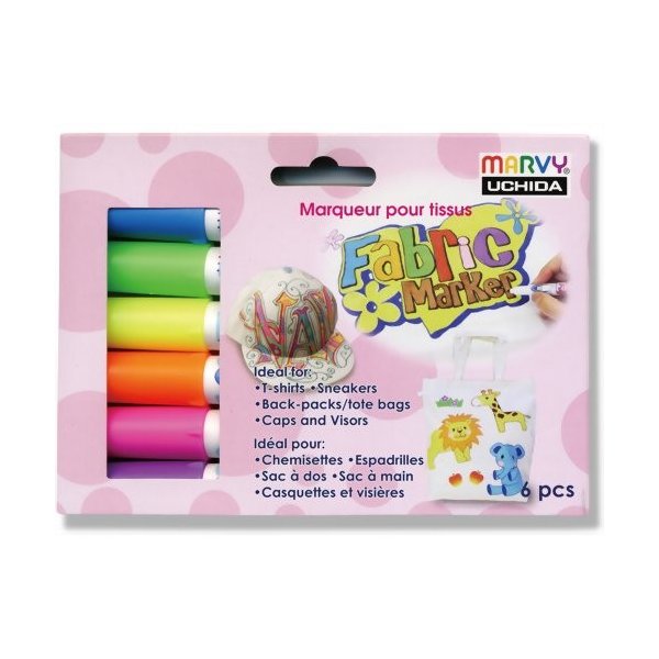 布用ペン ファブリックマーカー 蛍光色 6色セット 560-6C【5個セット】 布描き 染色 絵の具 カラー 工作 クラフト用品 手作り ハンドメイド お絵かき 作品 アート おうち時間