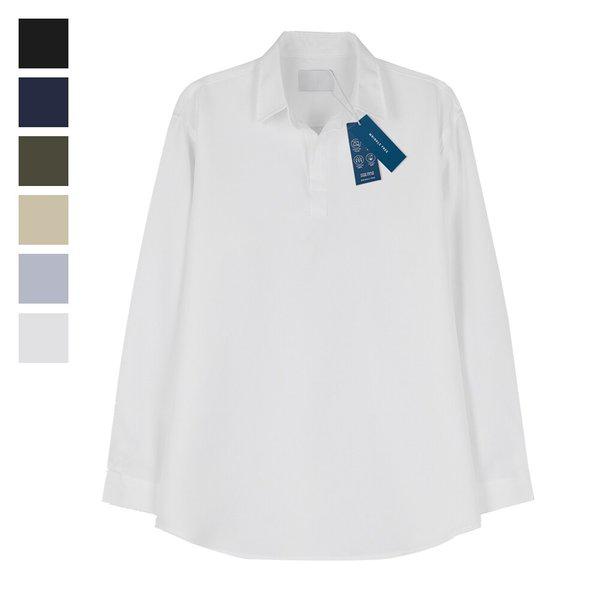 メンズ デイリー ハーフオープン リンクルフリー 長袖シャツ ET-SHA-Q010-ホワイト