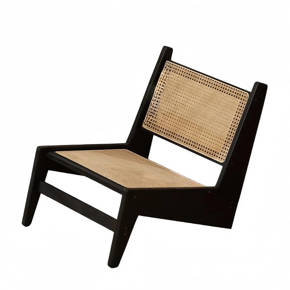 Vifpyソファーレジャーチェア籐編み 木製天然木 リクライニングソファ耐久性があり取り付けが簡単リビングルーム寝室自宅に適しています (ブラック 手すりなし)